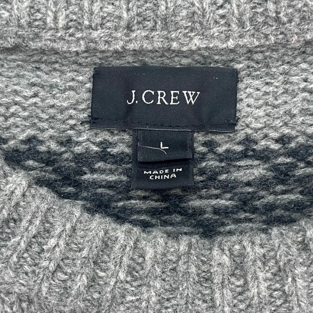 J Crew‎ Men's Gray Fair Isle Knit Sweater Size L 100% Lambswool